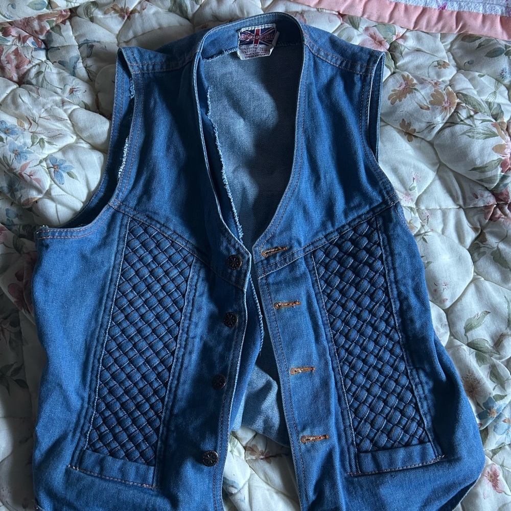 Blue Denim Vest with Quilted Details!